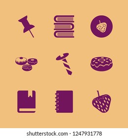 collection icon. collection vector icons set doughnut, screw, strawberry and book