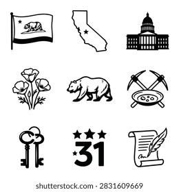 A collection of iconic symbols representing the state of California.