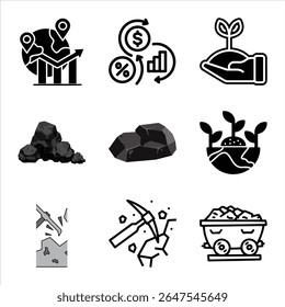 Collection Of Iconography Representing Investment Growth Mining And Sustainability In Black And White