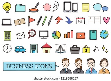 A collection of icons about business. Handwriting style