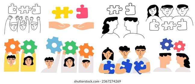 Collection of icons about collaboration. Vector illustrations on white background