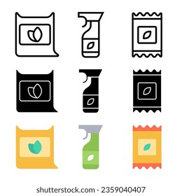 collection of icons about gardens in three styles
