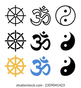 collection of icons about religion and belief in three styles