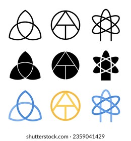 collection of icons about religion and belief in three styles