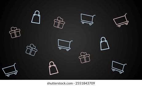 a collection of icons with a blue background and a gift box.
