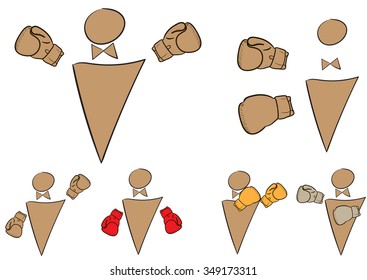 Collection of icons with boxers in boxing gloves