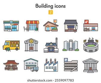 Collection of icons of buildings such as stores