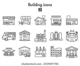 Collection of icons of buildings such as stores