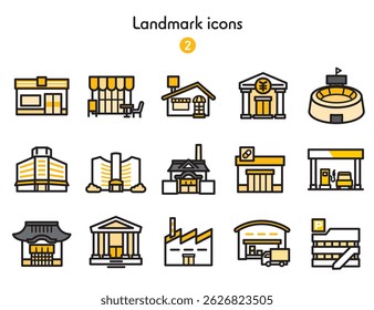Collection of icons of buildings such as stores