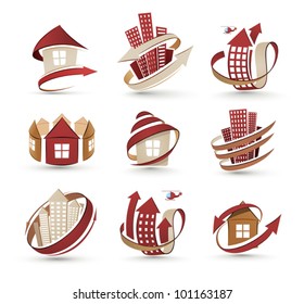 A collection of icons of buildings. Vector illustration