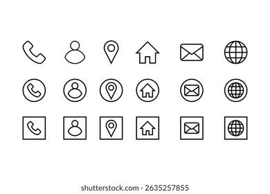 A collection of icons for business cards, including a phone, house, and globe. The icons are all white and simple, conveying a sense of professionalism and trustworthiness