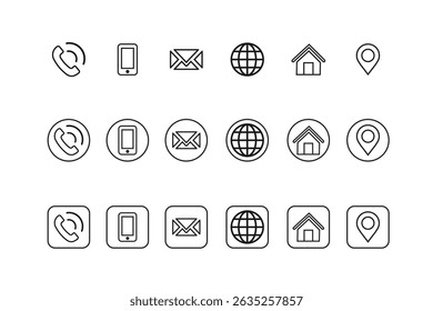 A collection of icons for business cards, including a phone, house, and globe. The icons are all white and simple, conveying a sense of professionalism and trustworthiness
