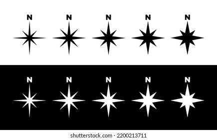 Collection of icons of cardinal direction (horizon side). Symbol of travel and direction in navigation. The subject of orientation on the terrain or map. 