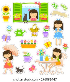 Collection Icons Characters Related Gardening Flowers Stock Vector ...