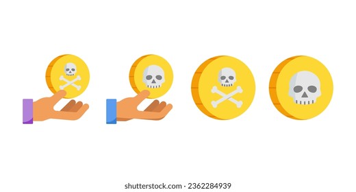 collection of icons of coin bone, treasure pirate, coin skull in isolated flat style
