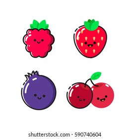 Collection of icons with colorful berries with smiles