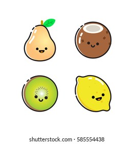 Collection of icons with colorful fruits with smiles