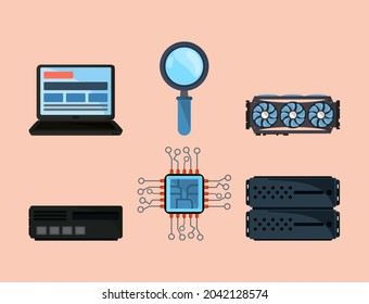 collection icons computer digital technology