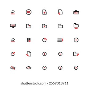 A Collection Of Icons For Computer Program. Keyboard, Mouse, File Folder, Dual Tone