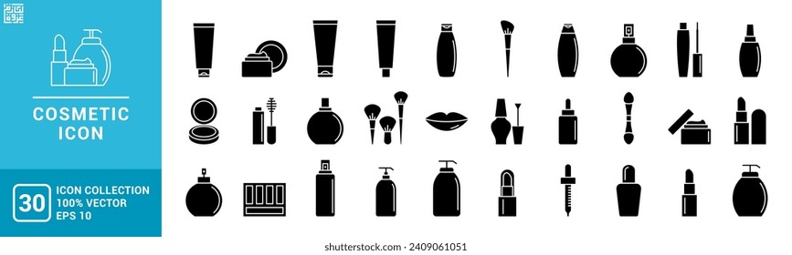 Collection icons of cosmetic, beauty, makeup, deodorant, lotion, editable and resizable EPS 10.