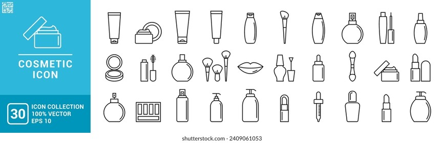 Collection icons of cosmetic, beauty, makeup, deodorant, lotion, editable and resizable EPS 10.