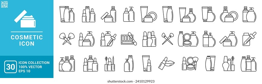 Collection icons of cosmetic, beauty, makeup, deodorant, lotion, editable and resizable EPS 10.