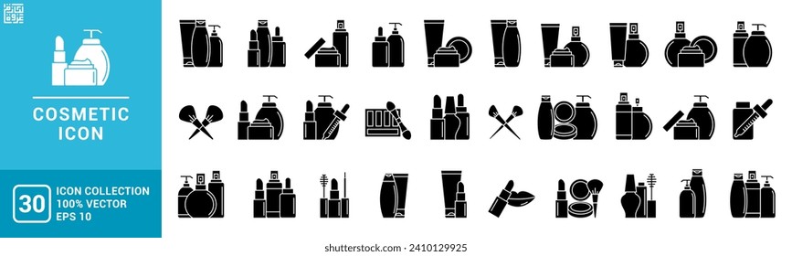 Collection icons of cosmetic, beauty, makeup, deodorant, lotion, editable and resizable EPS 10.