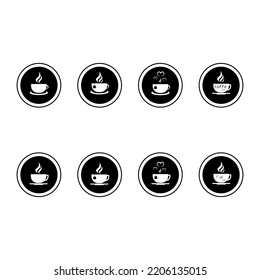 Sammlung von Symbolen mit Tassen von Tee und Kaffee.