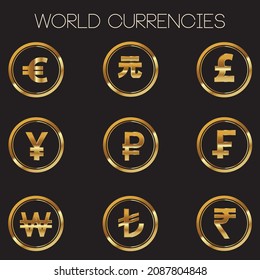 Collection of icons with currency symbols. Vector illustration