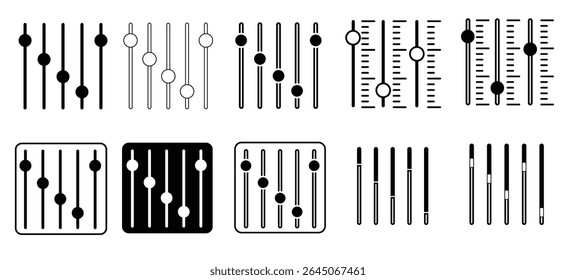 A collection of icons depicting various equalizer and slider controls, often used for adjusting settings.