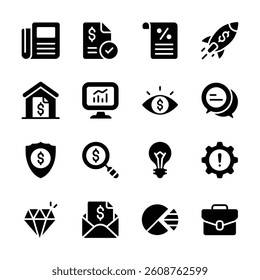 A collection of icons depicting various financial and business concepts