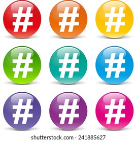 collection of icons of different colors for hashtag