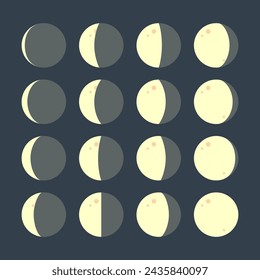 Una colección de iconos de diferentes fases de la luna. Iconos minimalistas de la luna en diferentes fases.