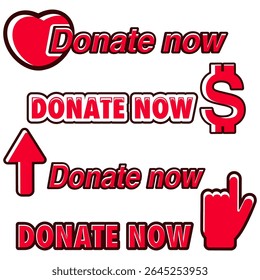 Collection of icons donate now button for the site symbol of charity and help
