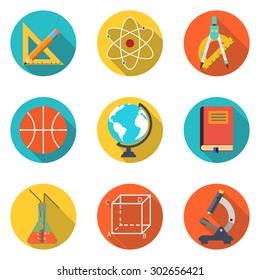 collection of icons of education items, knowledge, learning. colorful flat icons with shadow Isolated on white background. Vector illustration