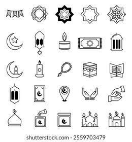 a collection of icons for Eid al-Fitr and Eid for Muslims around the world with a transparent background