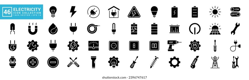 Collection of icons electricity, energy, solar, green technology, charger, vector template editable and resizable EPS 10