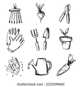 collection of icons everything for the garden spring gardening sketch. Vector
