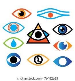 Collection of icons - the eye, optics, lens.