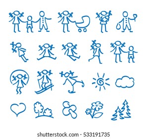 Collection icons of  family,  lifestile, recreation, relationships, useful items. Happy Mother day. Father day, gift flower