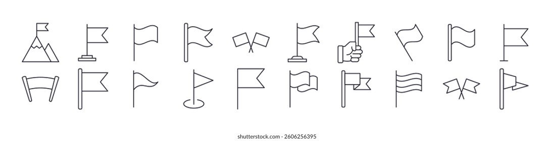Collection of Icons of Flag Drawn with Thin Line for apps, web sites, banners, infographics and other types of design