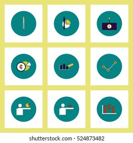 Collection of icons in flat style business statistics items