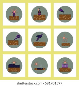 Collection of icons in flat style drought cataclysm
