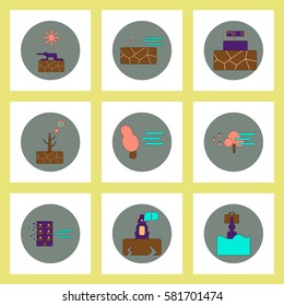 Collection of icons in flat style natural disaster