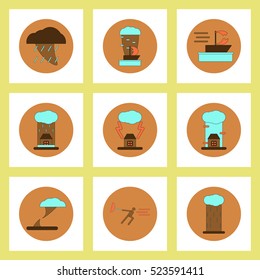 Collection of icons in flat style tornado cataclysm