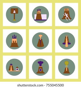 Collection of icons in flat style volcano explosion disaster