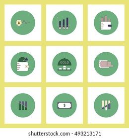 Collection of icons in flat style world gold price statistic