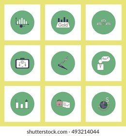 Collection of icons in flat style world gold price statistic