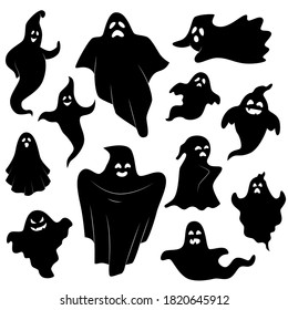 Collection of icons for Halloween - ghosts in different shapes. Vector art.