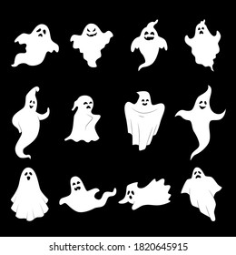 Colección de iconos para Halloween - fantasmas de diferentes formas. Arte vectorial.